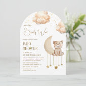 Invitation Boho Neutral Lune Teddy Bear Arch Baby shower (Debout devant)