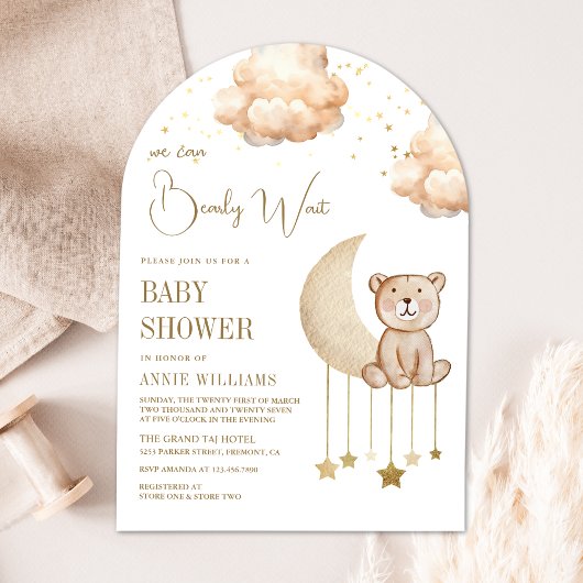 Invitation Boho Neutral Lune Teddy Bear Arch Baby shower