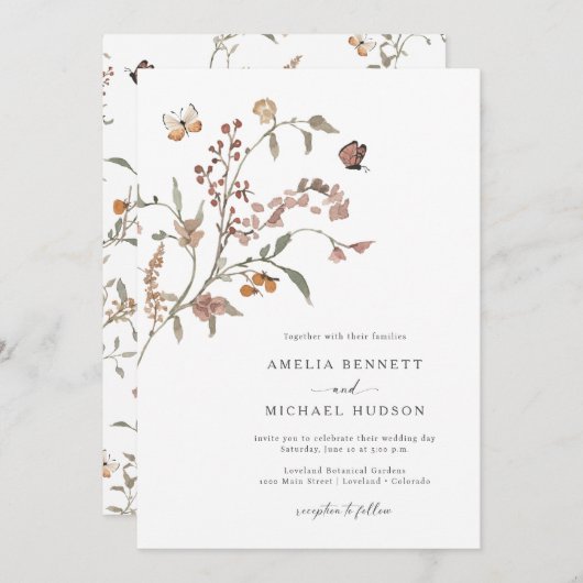 Invitation Boho Neutral Mariage (Devant / Derrière)