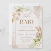 Invitation Boho Neutral Oh Baby shower Pampas Floral (Devant)