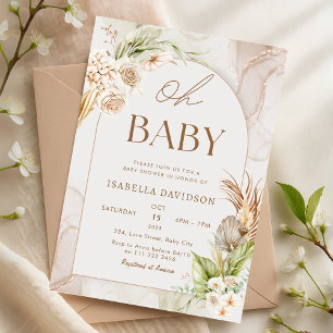 Invitation Boho Neutral Oh Baby shower Pampas Floral
