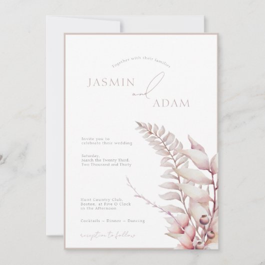 Invitation Boho Neutral rose doux simple Mariage (Devant)