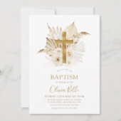 Invitation Boho Neutral Séché Palm Floral Baptême Christening (Devant)