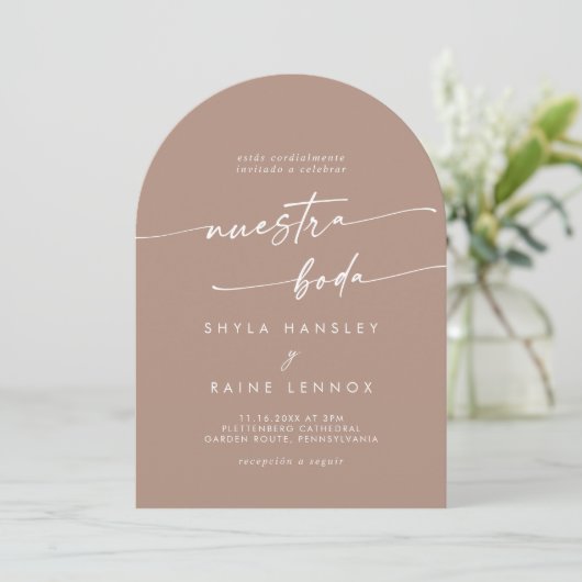 Invitation Boho Neutral Taupe Photo Arch Mariage espagnol (Debout devant)