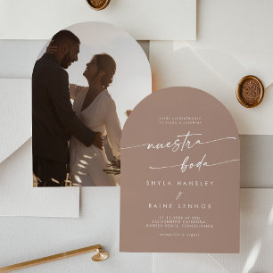 Invitation Boho Neutral Taupe Photo Arch Mariage espagnol