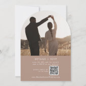 Invitation Boho Neutral Taupe Photo QR Code Arch Mariage (Dos)