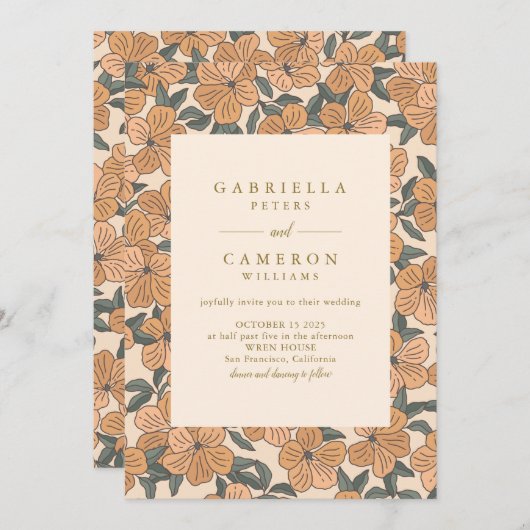 Invitation Boho Neutrals moderne jardin fleuri Mariage (Devant / Derrière)