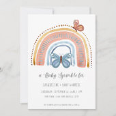 Invitation Boho Neutre Arc-en-ciel Pêche Dusty Bleu Papillon (Devant)
