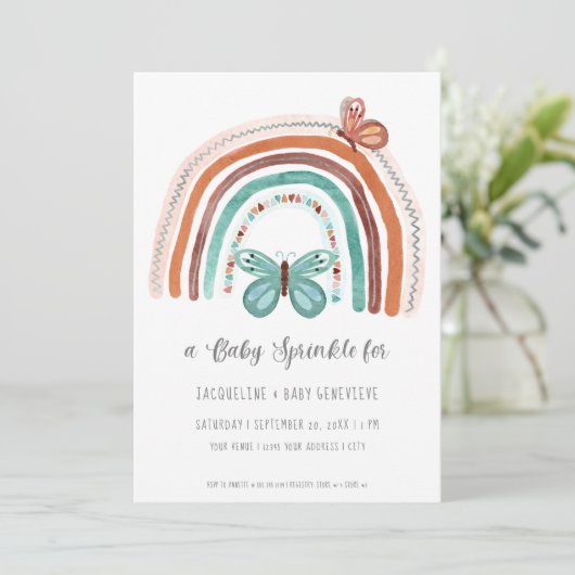 Invitation Boho Neutre Arc-en-ciel Terracotta Turquoise Solei (Debout devant)