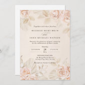 Invitation Boho Neutre Beige Tan Blush Rose Floral Mariage (Devant / Derrière)