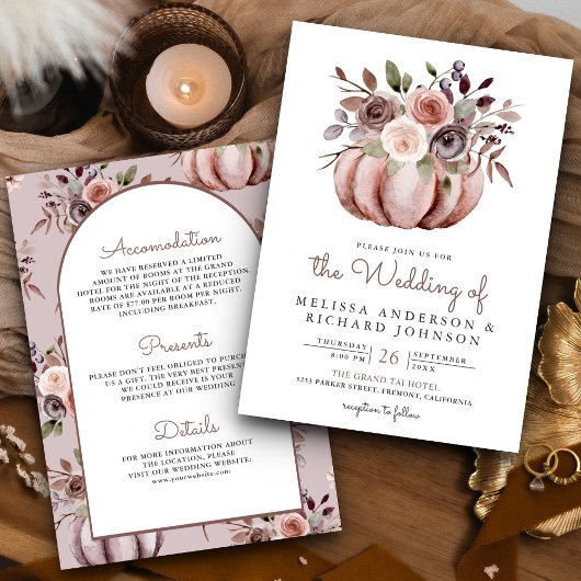 Invitation Boho Neutre Citrouille Floral tout en un Mariage