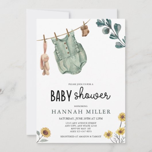 Invitation Boho neutre du genre | Baby shower aquarelle (Devant)