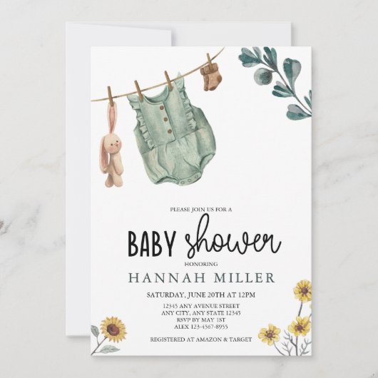 Invitation Boho neutre du genre | Baby shower aquarelle (Devant)