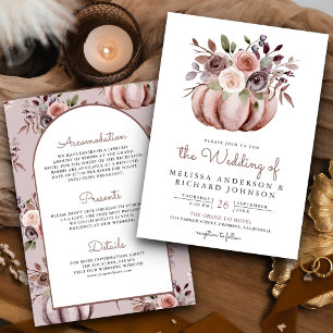 Invitation Boho Neutre Floral de Citrouille Tout en Un Mariag