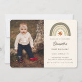 Invitation Boho neutre genre Rainbow photo premier anniversai (Devant)