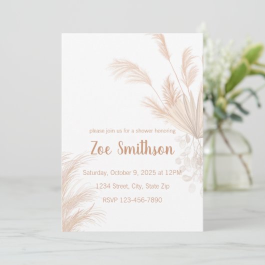 Invitation Boho neutre Pampas (Debout devant)