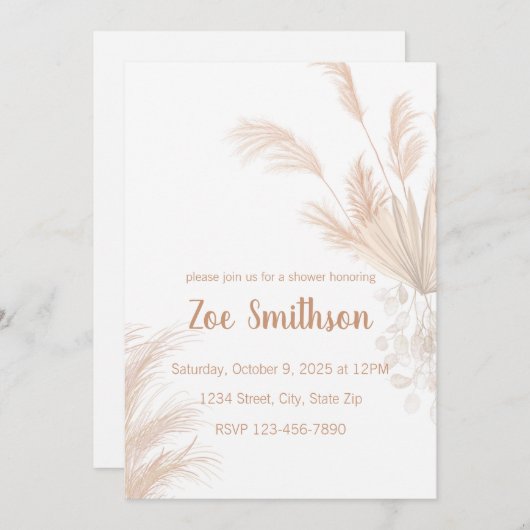 Invitation Boho neutre Pampas (Devant / Derrière)