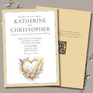 Invitation Boho Neutre Plumes florales Mariage de couronne ca