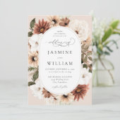 Invitation Boho Neutre Rustique Mariage Floral S2 - Beige (Debout devant)