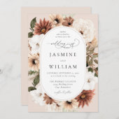 Invitation Boho Neutre Rustique Mariage Floral S2 - Beige (Devant / Derrière)