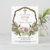 Invitation Boho Noël Wooden Wreath Baptême (Debout devant)
