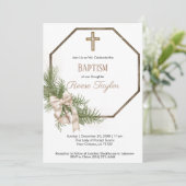 Invitation Boho Noël Wooden Wreath Baptême (Debout devant)