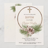 Invitation Boho Noël Wooden Wreath Baptême (Devant / Derrière)