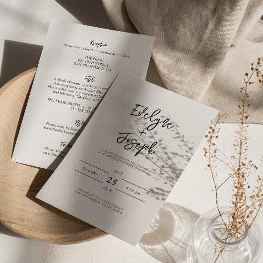 Invitation Boho noir & blanc moderne tout en un Mariage