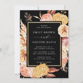 Invitation Boho noir Bourgogne Mariage de fleurs en terre cui (Devant)