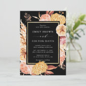 Invitation Boho noir Bourgogne Mariage de fleurs en terre cui (Debout devant)