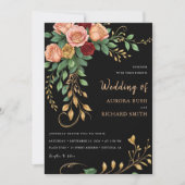 Invitation Boho Noir Brûlé Floral Automne Rustique Mariage (Devant)