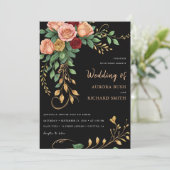 Invitation Boho Noir Brûlé Floral Automne Rustique Mariage (Debout devant)