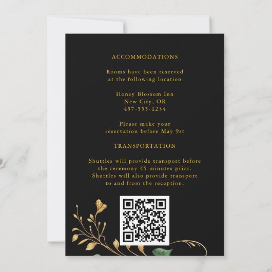 Invitation Boho Noir Brûlé Floral Automne Rustique Mariage (Dos)