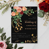 Invitation Boho Noir Brûlé Floral Automne Rustique Mariage