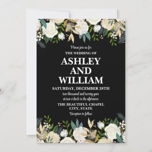 Invitation Boho noir et blanc Bohème Chic Mariage vert (Devant)