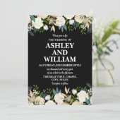 Invitation Boho noir et blanc Bohème Chic Mariage vert (Debout devant)