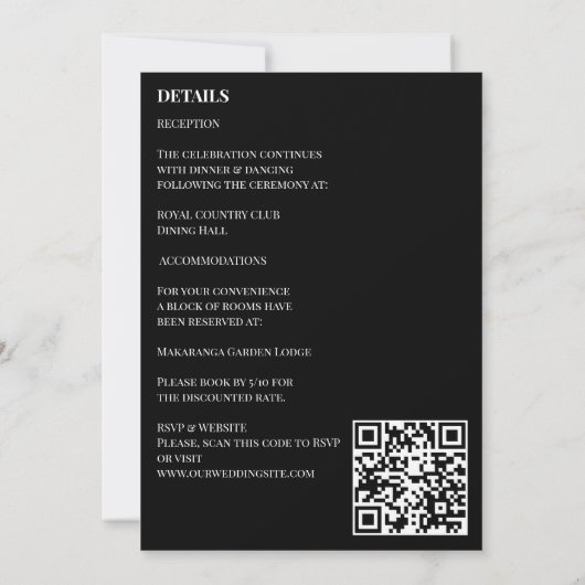 Invitation Boho noir et blanc élégant tout en un mariage (Dos)