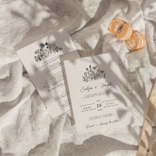 Invitation Boho noir et blanc fleur sauvage tout en un Mariag