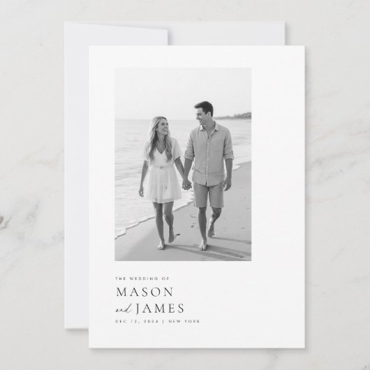 Invitation Boho noir et blanc moderne QR Code Mariage photo (Devant)