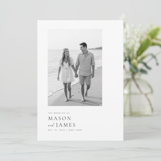 Invitation Boho noir et blanc moderne QR Code Mariage photo (Debout devant)