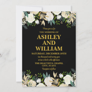 Invitation Boho noir et or Bohemian Chic Greenery Mariage