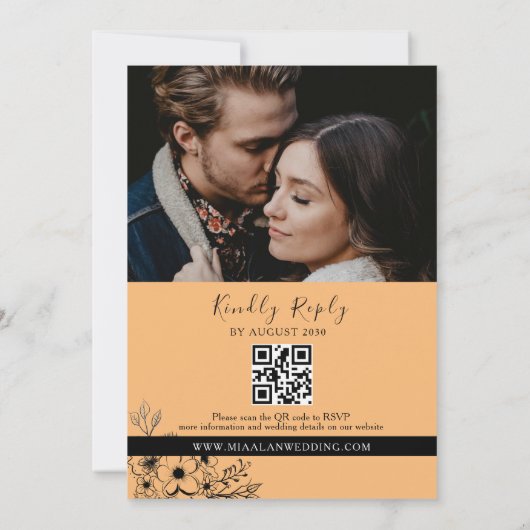 Invitation Boho noir et orange tout en un Mariage (Dos)