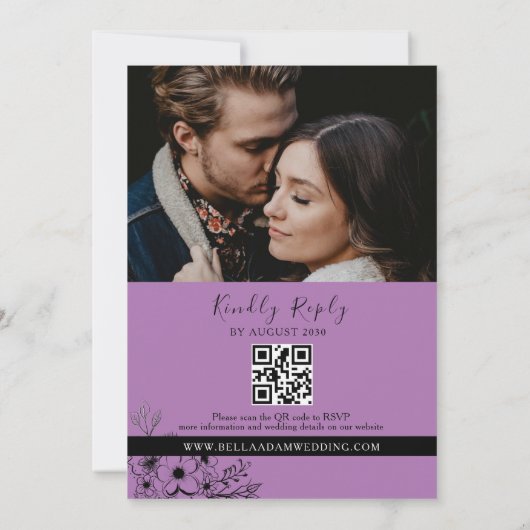 Invitation Boho noir et violet tout en un Mariage (Dos)