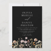 Invitation Boho Noir Fleur sauvage beige Jardin Mariage (Devant)