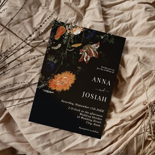 Invitation Boho noir Mariage chic Floral