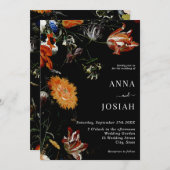 Invitation Boho noir Mariage chic Floral (Devant / Derrière)