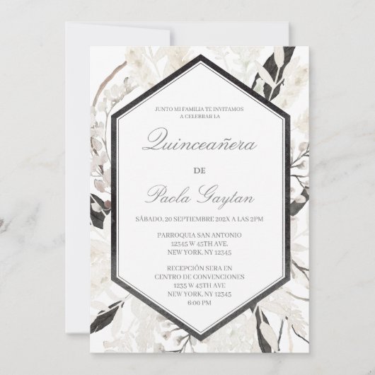 Invitation Boho noir quinceañera en español (Devant)