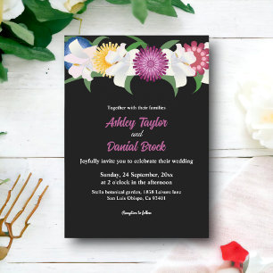 Invitation Boho noir romantique Rose coloré Mariage floral
