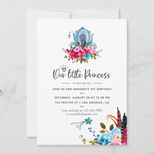 Invitation Boho Notre petite princesse n'importe quel âge fêt (Devant)