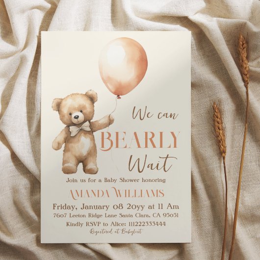 Invitation Boho Nous Pouvons Attendre Bearly Beige Oear Baby 